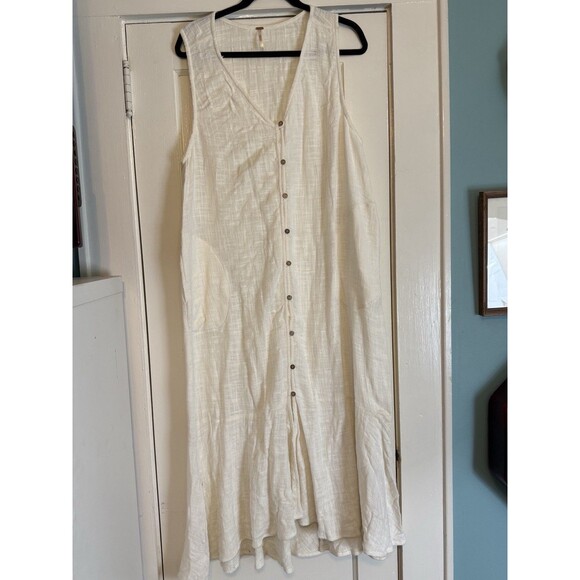 Free People Valerie Off-white Cotton Sleeveless Maxi Dress with Pockets Size M - Picture 1 of 3